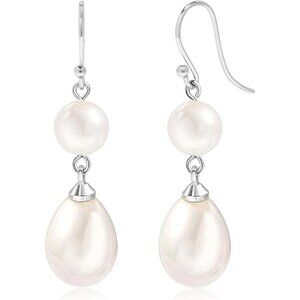 💫 Voaino Pearl Earrings Women Silver 14K Plated Sterling Double Prom Jewelry